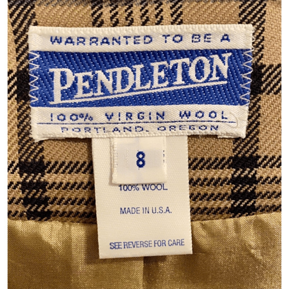 Vintage Pendleton 100% Wool Blazer Jacket Camel Plaid Sz 8 - Picture 5 of 10